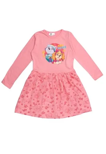 Paw Patrol Kleid für Mädchen - Skye & Everest Kleidchen Mesh Rock Langarm Pink (DE/NL/SE/PL, Numerisch, 110, 116, Regular, Rosa)