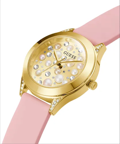 GUESS Damen Uhr Pearl GW0381L2 - Puderrosa Eleganz - Armbanduhren, elegante Damenarmbanduhr mit rundem Zifferblatt und hochwertigem Quarzwerk, perfekt für stilbewusste Frauen.