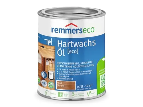 Remmers Hartwachs-Öl [eco] teak, 0,75 Liter – 3in1 Holzveredelung - Holzöle für Innenbereiche – Remmers Hartwachs-Öl [eco] vereint Beize, Öl und Versiegelung in einem, ist nachhaltig, vegan und betont die natürliche Holzstruktur.