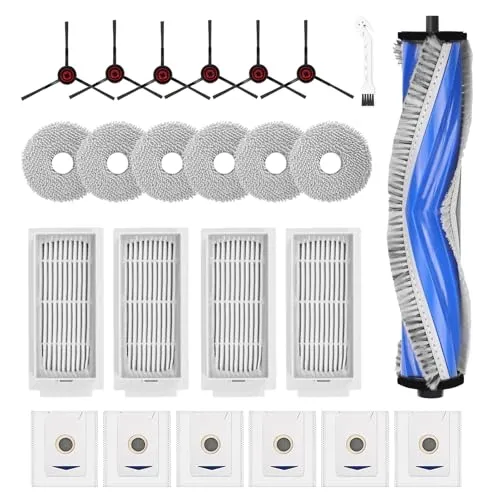 lompyeu 24 Stück Zubehör für Ecovacs Deebot T30 Omni / T30 Pro Omni Saugroboter, Staubsaugerzubehör Gehören 1 Hauptbürste, 4 Filter, 6 Staubbeutel，6 Wischtücher, 6 Seitenbürste, 1 Reinigungsbürste