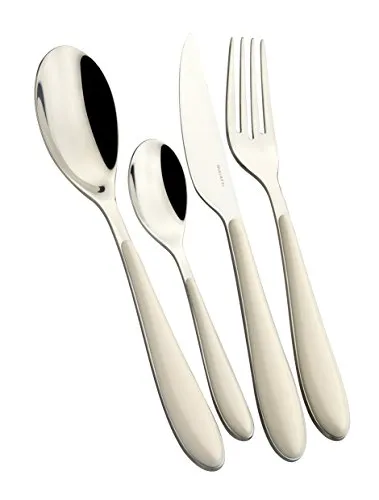 Bugatti GGAU-023F50 Gioia Tafelservice 24-teilig - Elegantes 24-teiliges Besteckset aus elfenbeinfarbenem SAN und Edelstahl, spülmaschinengeeignet und ideal für besondere Anlässe.