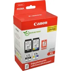 Canon Tinten 5437C006 Photo Value Pack PG-575XL + CL-576XL - 4-farbige Druckerpatronen mit Fotopapier, für brillante Druckergebnisse und kompatibel mit Canon Pixma Druckern