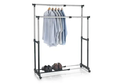 CARO-Möbel Rollgarderobe CASA - Hochwertiger Kleiderständer aus verchromtem Metall, höhen- und breitenverstellbar für flexiblen Stauraum. Ideal für jeden Raum mit praktischen Rollen für einfache Mobilität.