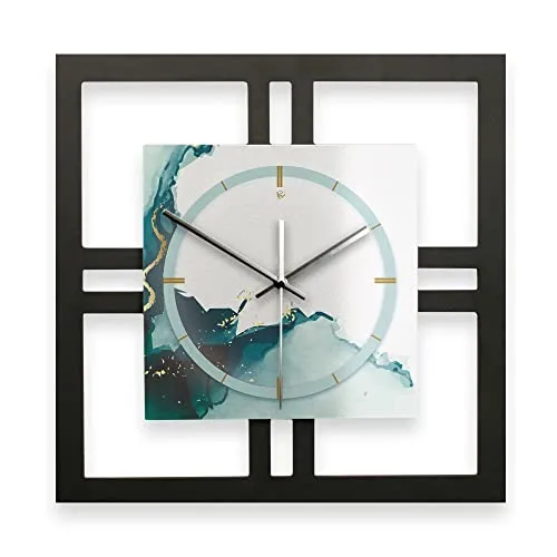 Kreative Feder Designer-WANDUHR Turquoise in modernem Metallic-Look ohne Tickgeräusche (Turquoise, leises Funkuhrwerk)