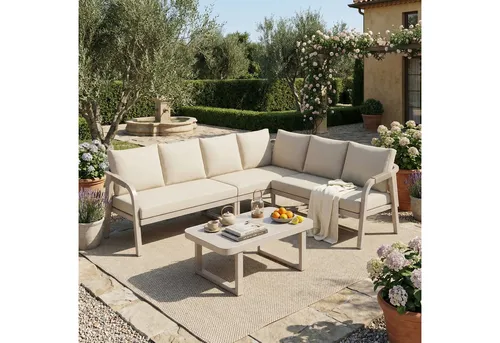 Merax Gartenlounge-Set für 6 Personen – Elegantes Möbelset mit Ecksofa und Couchtisch - Hochwertiges Gartenmöbel-Set für 6 Personen, bestehend aus einem modernen Ecksofa und einem stilvollen Couchtisch. Ideal für entspannte Stunden im Freien – robust und pflegeleicht.