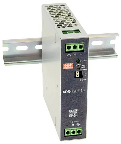 MEAN WELL XDR-150E-12 Hutschienen-Netzteil - Hutschienen-Netzteil mit 12 V, 11 A und 132 W, ideal für platzsparende Installationen in Industrieanwendungen.