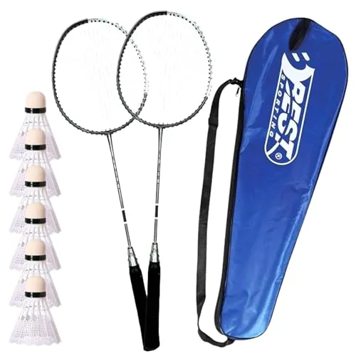 Best Sporting Badminton Set mit 2 leichten Schlägern, Bällen und praktischer Tragetasche – Perfekt für den Freizeitsport im Garten, Park oder am Strand (500 XT Badminton Set)