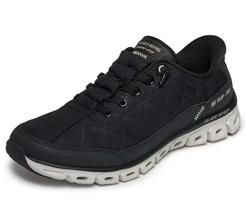 Skechers Damen Glide-Step at Ease Sneaker - Bequeme Slip-Ins in Schwarz, Größe 41 EU - Veganer Sneaker mit luftgekühltem Memory-Schaum für optimalen Komfort. Ideal für den Alltag und aktive Freizeit.