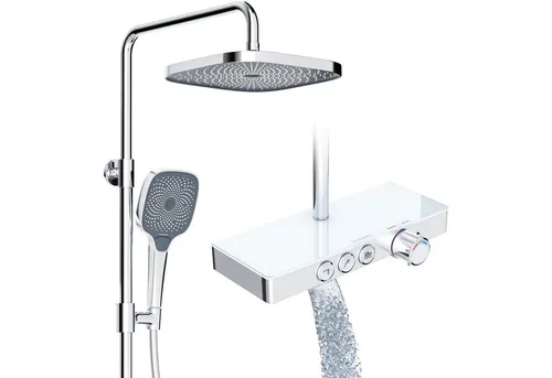 Rainsworth Duschsystem mit Thermostat und Glasablage, 3 Strahlart(en), 26x26 cm