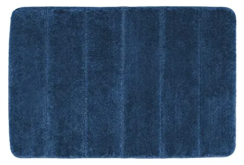 WENKO Badteppich Steps Marine Blue, 60 x 90 cm - Badematte, rutschhemmend, außergewöhnlich weiche und dichte Qualität, Polyester, 60 x 90 cm, Blau