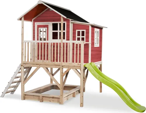 EXIT Spielturm Loft 550 rot - Spielspaß für Kinder - Spielplatzgerät aus Zedernholz, ideal für Kinder ab 3 Jahren. Mit Balkon, Rutsche und Sandkasten für unendlichen Spielspaß im Freien.