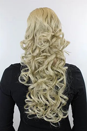 Haarteil/Zopf voluminös Locken lockig sehr lang (60 cm) + Steckkämme & Gummizug Blond WK03-22