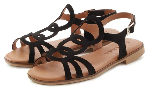 LASCANA Sommerschuh Sandale für Damen, Gr. 42, schwarz - Modische Sandale aus hochwertigem Rindsleder, ideal für warme Tage. Gepolsterte Innensohle und offene Schuhspitze sorgen für hohen Tragekomfort.