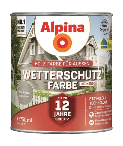 Alpina Wetterschutz-Farbe deckend Steingrau 750ml seidenmatt