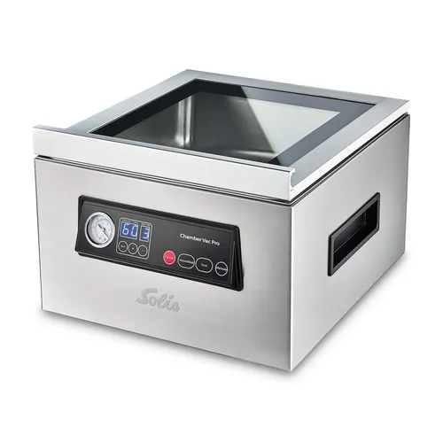 Solis Chamber Vac Pro 5702 - Leistungsstarker Kammervakuumierer - Vakuumierer mit 7L Fassungsvermögen, ideal für trockene, feuchte Lebensmittel und Flüssigkeiten. 8x längere Haltbarkeit und Marinierfunktion für vielfältige Anwendungen.