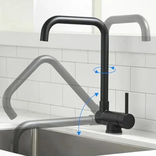 AIMADI Wasserhahn Küche für Unter Fensterbank,Küchenarmatur Klappbar & 360° Drehbar, Vorfenster Einhebel Armatur für Küchenspüle,Schwarz