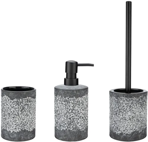 Bad-Accessoire Set Anfo Grau, 3-teilig aus Keramik