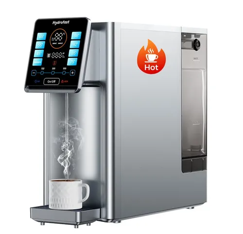 Hydrofast Heißwasserspender W100 - Mobile Umkehrosmoseanlage mit 8 Temperaturstufen - Wasserkocher mit 6-stufiger Filtration und 8 Temperaturoptionen für perfekte Tees und Kaffee. Genießen Sie reines, mineralreiches Wasser dank fortschrittlicher Remineralisierungstechnologie.