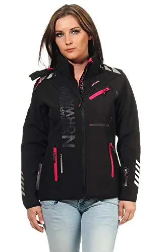 Geographical Norway Damen Softshell Jacke G-ROSE - Schwarz/F.Pink - 2XL/5 - Moderne Softshell Jacke mit körperbetontem Schnitt und hohem Kragen. Ideal für Outdoor-Aktivitäten, bietet sie Schutz vor Wind und Wetter und hohen Tragekomfort dank hochwertiger Verarbeitung.