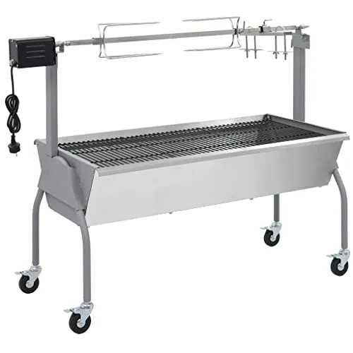 vidaXL Spanferkelgrill - BBQ Grillwagen mit Elektromotor - Grills für Spanferkel, Lamm und Wild, ausgestattet mit elektrischem Spießantrieb und variabler Höhe. Ideal für BBQ-Fans, mobil mit 4 Rädern und Bremse.