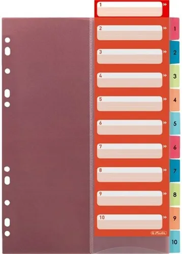 Register 1-10 A4 Plastik PP-Folie farbig Herlitz mit Index-Tasche und -Blatt 1459983-XX