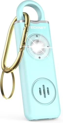 TECKNET Persönlicher Sirenen für Frauen, 130dB Siren & Strobe LED Light Schlüsselanhänger, wiederaufladbar Selbstverteidigung Panikalarm Persönliche Sicherheit für Frauen, Kinder, Senioren（Blau）