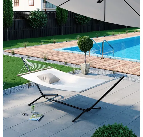 OK-Living Hängematte mit Metallgestell, 190 x 120 cm - Hängematte und Hängebett für entspannte Stunden im Garten oder Balkon, unterstützt bis zu 185 kg und rostbeständig für langlebigen Genuss.