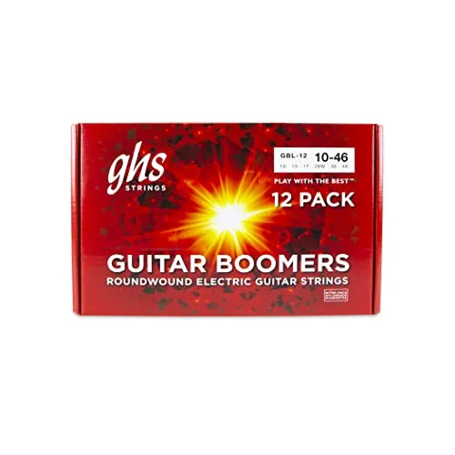 GHS Strings - GBL-12er-Pack vernickelte elektrische Gitarrensockel, leicht, 10-46, 12er-Pack