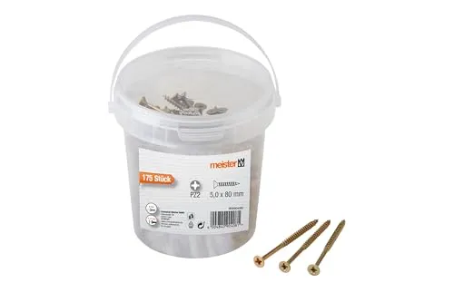 Meister Universalschrauben 5,0 x 80 mm - 175 Stück im Set - Senkkopf - PZ Pozidriv-Antrieb - Teilgewinde - Gelb verzinkt / Schrauben-Set / Schrauben-Eimer / 904080 Grau