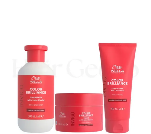 Wella Professionals Invigo Color Brilliance Trio für kräftiges Haar, 3-tlg. - Professionelle Pflege für coloriertes, dickes Haar. Das Trio aus Shampoo, Maske und Conditioner schützt die Farbbrillanz und sorgt für glänzende, geschmeidige Haare. Ideal für intensive Feuchtigkeit und verbesserte Kämmbarkeit.