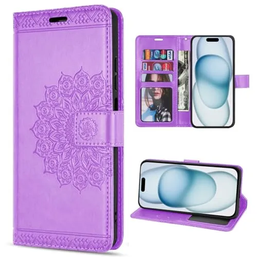 Hülle Kompatibel mit Apple iPhone 15 | Klapphülle Schutzhülle mit Kartenfächer Kompatibel für iPhone 15 | Magnetverschluss Flip Case | Lila