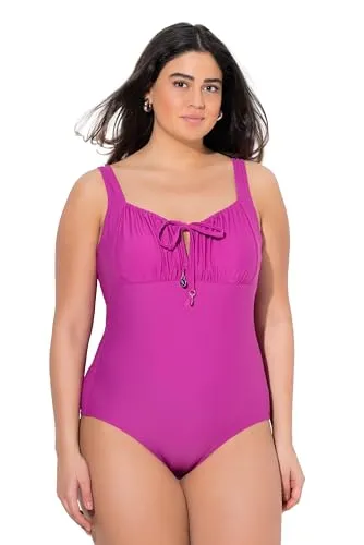 Ulla Popken Damen Übergrößen Badeanzug mit Raffung und Bügel - Eleganter Badeanzug in großen Größen mit dekorativer Raffung und stützenden Bügeln. Verstellbare Träger sorgen für individuellen Komfort. Hergestellt aus recyceltem Material für nachhaltigen Genuss am Wasser.