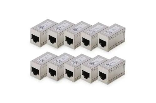 DIGITUS AT-AG 8/8 C6S – RJ45 Kupplung Cat 6 – 10 Stück – LAN Kabel Verlängerung – Cat6 Netzwerkkabel Verbinder – PoE Kompatibel – Modulare Kupplung – Für Switch, DSL, Modem, Router, PC – Silber