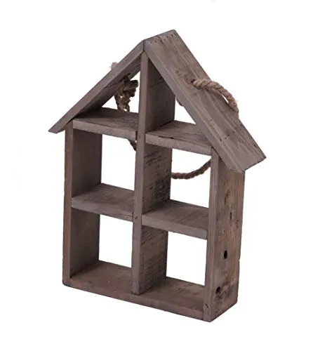 Spetebo Design Regal 46x37 cm in Hausform - Vintage - Altes Holz Deko Element Wand Dekoration Wandregal Setzkasten Retro