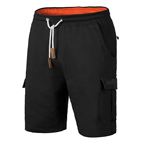 Mount Swiss - Herren Cargo Shorts mit 6 Taschen & Klett- BZW. Reiß-Verschluss I Freizeit Hose I Größe XL, Schwarz