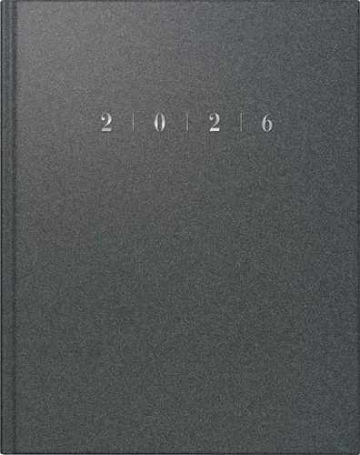 Rido Buchkalender Managerkalender TM 2026 - Kunstleder Reflection grau - Organizer mit 168 Seiten, halbstündlicher Einteilung und dreisprachiger Wochenansicht. Ideal für effiziente Planung im Büro oder für unterwegs.