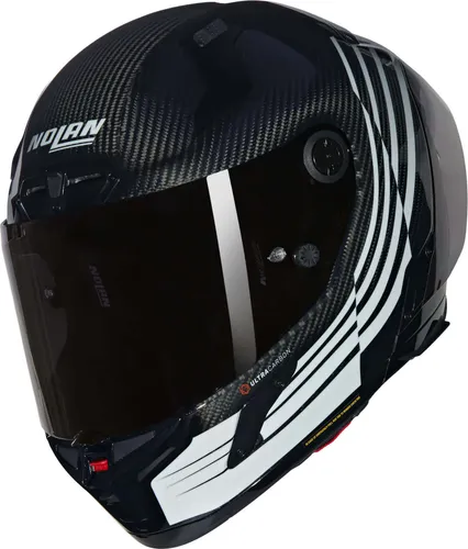 Nolan X-804 RS Ultra Carbon Ala Helm - Schwarz-Weiß, Größe M - Motorradhelm aus leichtem Carbon mit nur 1.390 g, ideal für Sicherheit und Komfort auf der Straße.