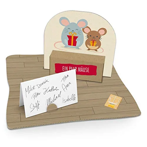 itenga Mäuse Geldgeschenk Gastgeschenk Verpackung Finanzspritze mit Bodenplatte, Geschenkkarte und Stickerbogen