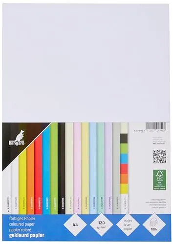 kangaro - Tonpapier Weiß DIN A4-120g/m² FSC mix – 100 pack - Briefpapier Bastelpapier DIY, K-0043F015, 29.7x21x1.5
