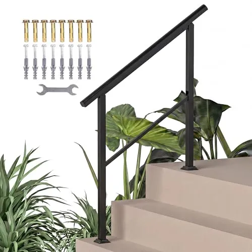 Outsunny Treppengeländer für 2-3 Stufen, 94cm, Winkelverstellbar - Flexibles Treppengeländer für 2-3 Stufen mit 0-45° Winkelanpassung. Elegantes, schwarzes Metalldesign für sicheren Halt und einfache Installation. Ideal für Innen- und Außenbereiche, bietet Stabilität und Unterstützung.