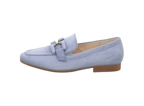 Gabor Damen Slipper & Mokassin 421.36 aus Rauleder, Blau - 35,5 - Eleganter Gabor Damen Loafer aus hellblauem Wildleder mit stilvoller Chunky-Spange. Der 2 cm Blockabsatz und die flexible Laufsohle sorgen für hohen Tragekomfort und eine perfekte Passform. Ein Must-have für jedes Outfit!