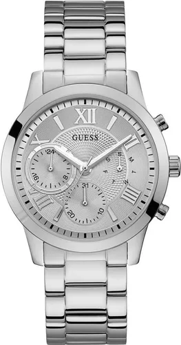 Guess Damen Analog Quarz Uhr W1070L1 - Elegante Armbanduhr mit 40 mm Edelstahlgehäuse und silbernem Armband, ideal für jeden Anlass und wasserdicht bis 3 bar.