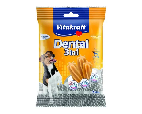 Vitakraft Dental 3in1 - Zahnpflege-Snack für Hunde - Hunde-Trockenfutter mit innovativer 3in1 Wirkstoffkombination zur effektiven Zahnpflege, beugt Zahnfleischentzündungen vor und schmeckt unwiderstehlich lecker!