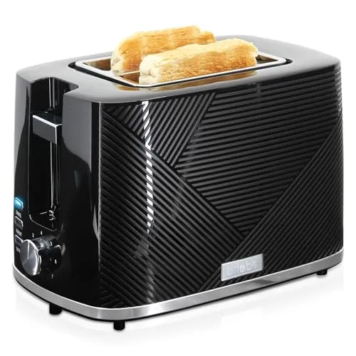 briebe Elegance Toaster mit breitem Schlitz - Toaster für 2 Scheiben mit 7 Röststufen und Aufwärmfunktion, ideal für dicke Brotscheiben und modernes Design in Schwarz.