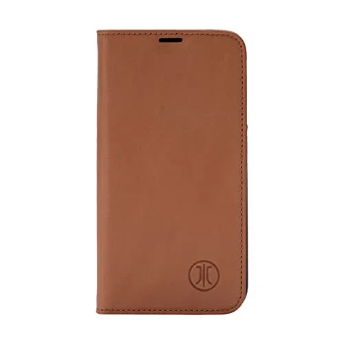 JT Berlin Bookcase Tegel Echtleder Hülle kompatibel mit Apple iPhone 15 [Premium Flip-Case, Standfunktion, EC-Kartenfächer, Magnetverschluss] Cognac