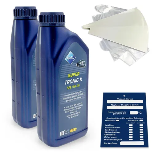 Liter ARAL SuperTronic K 5W30 5W-30 Motoröl inkl. Trichter + Anhänger 2