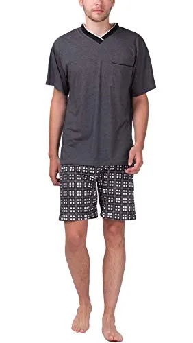 Moonline Herren Shorty Schlafanzug - Bequemer Pyjama mit karierter Hose - Schlafanzüge für Herren, aus 100% Baumwolle für hohen Tragekomfort, atmungsaktiv und langlebig. Ideal für gemütliche Nächte oder entspannte Homewear.