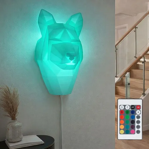 Wandlampe Porzellan mit Fernbedienung - Wandleuchte Hund für Kinderzimmer - Lampen - Charmante Wandleuchte mit Hundedesign, dimmbar und RGB LED, ideal für fröhliche Kinderzimmeratmosphäre. Inklusive Fernbedienung zur einfachen Farbsteuerung.