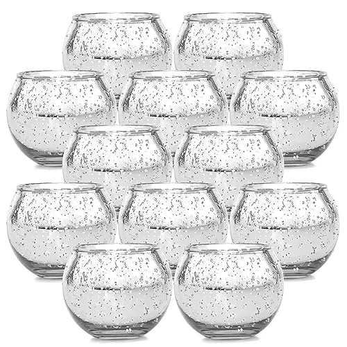 Stück Teelichthalter Glas, Silber Gefleckter Votive Kerzenhalter, Teelichtgläser Kerzenhalter für Geburtstag Weihnachten Geschenk Party HeimDekoration 12