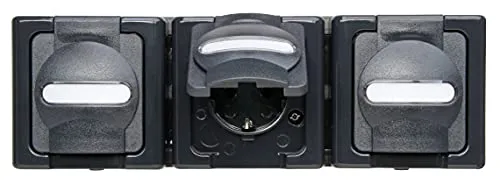 Kopp Schutzkontakt-Steckdose mit Klappdeckel, 3-fach, Anthrazit - Steckdose mit Klappdeckel für sicheren Schutz, ideal für den Innenbereich und perfekte Lösung für mehrere Geräte in einem Raum.